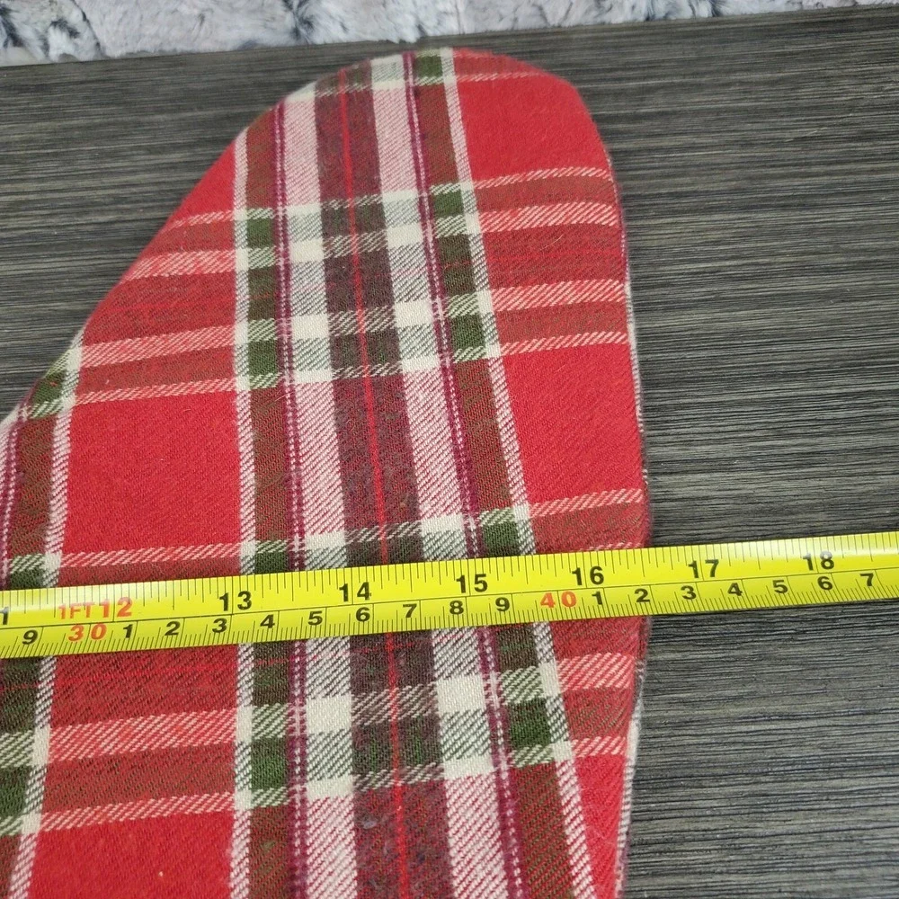Domain Christmas Red Plaid and Burlap Dog Pet Stocking with Button Bones 16